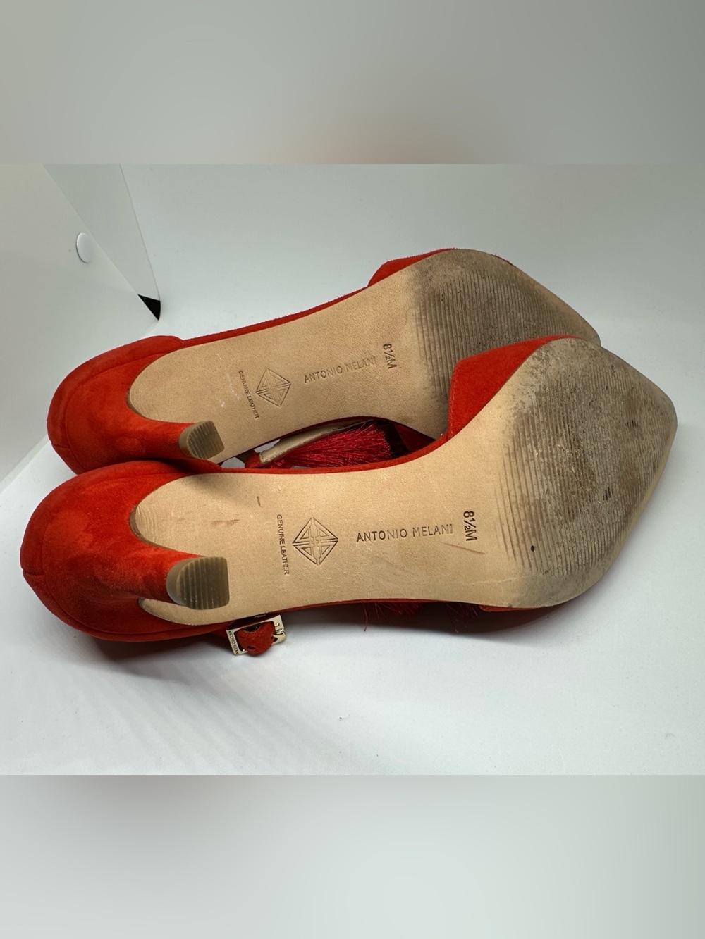 Antonio Melani Camalia Tomato Pure Red Suede Tassel Pointed Slingback Heels 8.5M - Picture 7 of 10